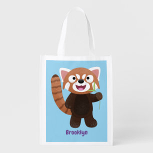 Cute red panda cartoon illustration grocery bag