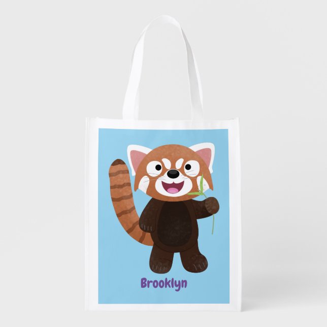 Cute red panda cartoon illustration grocery bag (Front)