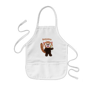Cute red panda cartoon illustration kids' apron