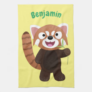 Cute red panda cartoon illustration kitchen towel