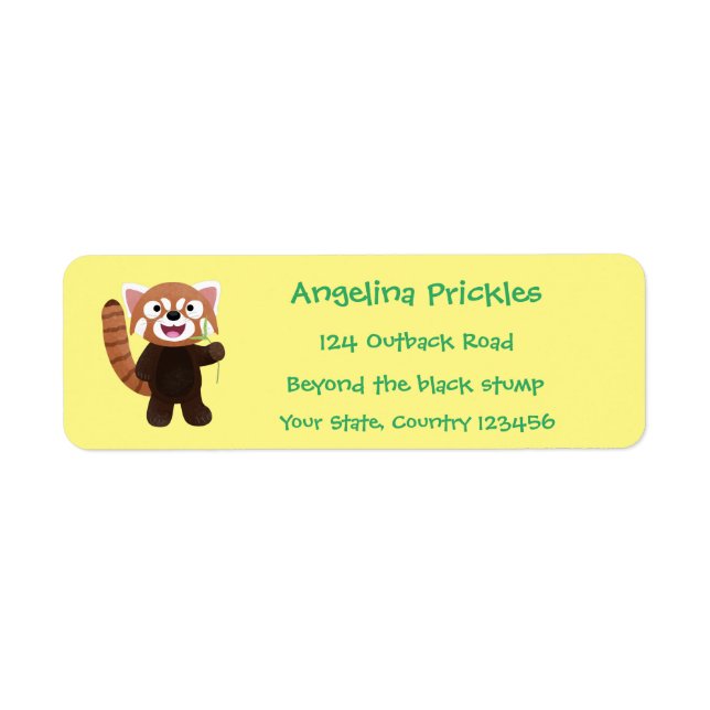 Cute red panda cartoon illustration label (Front)