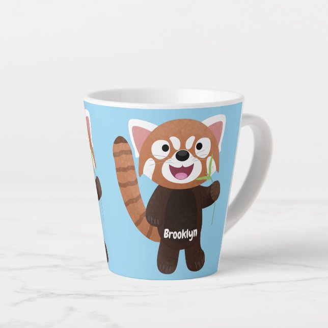 Cute red panda cartoon illustration latte mug (Right Angle)