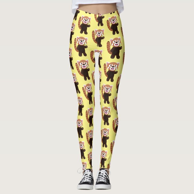 Cute red panda cartoon illustration leggings (Front)