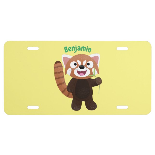 Cute red panda cartoon illustration license plate (Front)