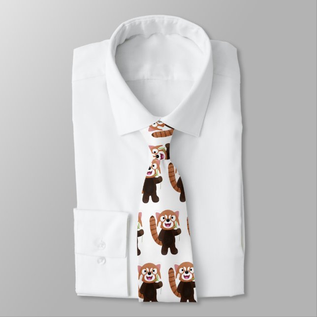 Cute red panda cartoon illustration neck tie (Tied)