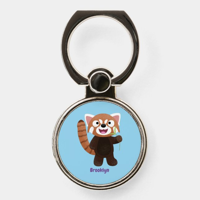 Cute red panda cartoon illustration phone ring stand (Front)