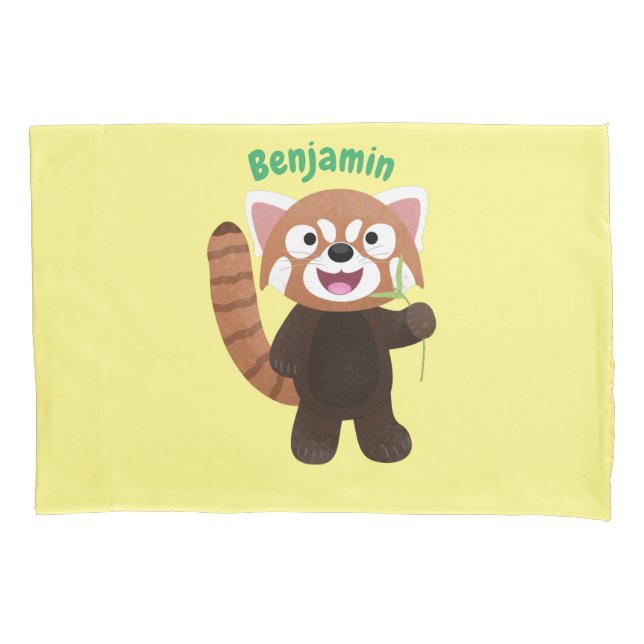 Cute red panda cartoon illustration pillow case (Front)