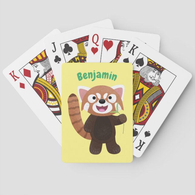 Cute red panda cartoon illustration poker cards (Back)