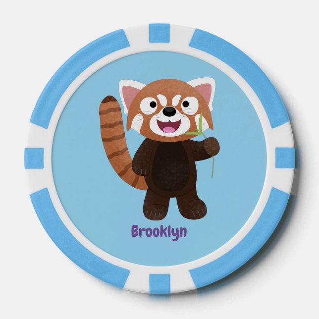 Cute red panda cartoon illustration poker chips (Front)