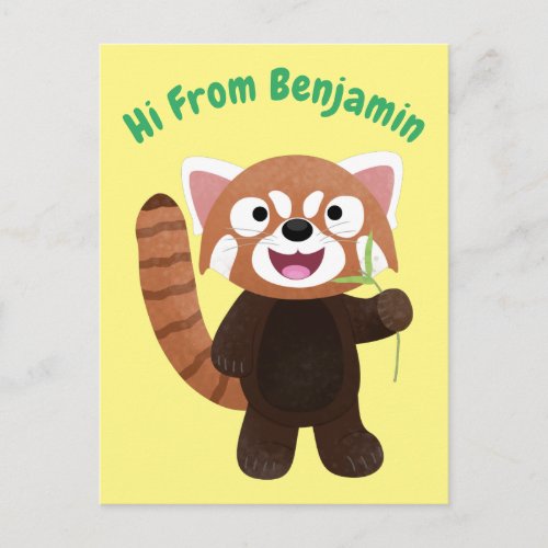 Cute red panda cartoon illustration postcard