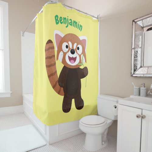 Cute red panda cartoon illustration shower curtain