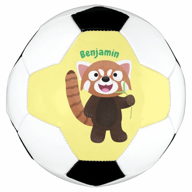 Cute red panda cartoon illustration soccer ball (Front)