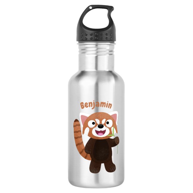 Cute red panda cartoon illustration stainless steel water bottle (Front)