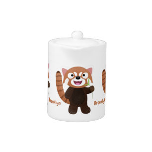 Cute red panda cartoon illustration teapot