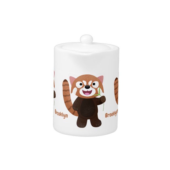 Cute red panda cartoon illustration teapot (Front)