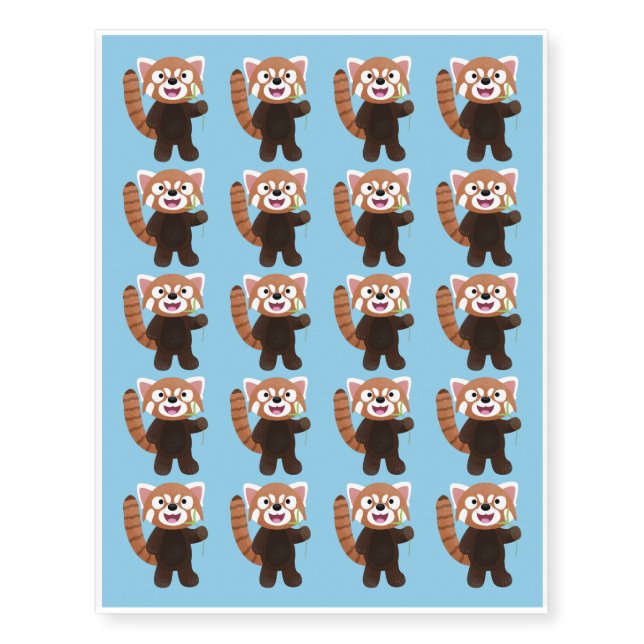 Cute red panda cartoon illustration temporary tattoos (Front)