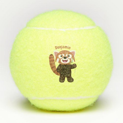 Cute red panda cartoon illustration tennis balls