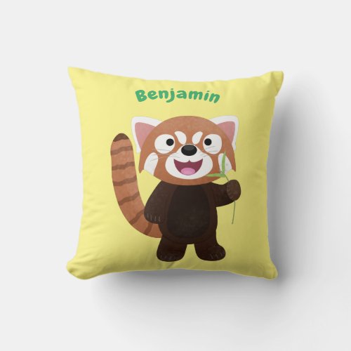 Cute red panda cartoon illustration throw pillow