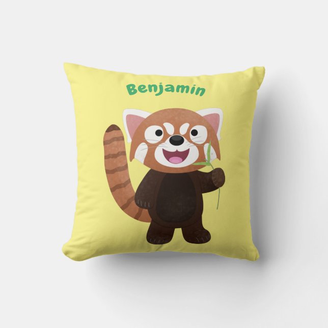 Cute red panda cartoon illustration throw pillow (Front)