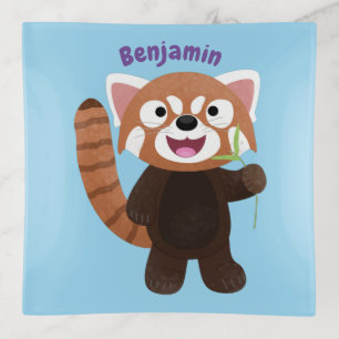 Cute red panda cartoon illustration trinket tray