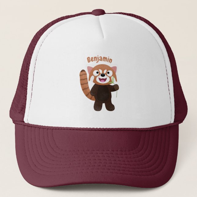 Cute red panda cartoon illustration trucker hat (Front)