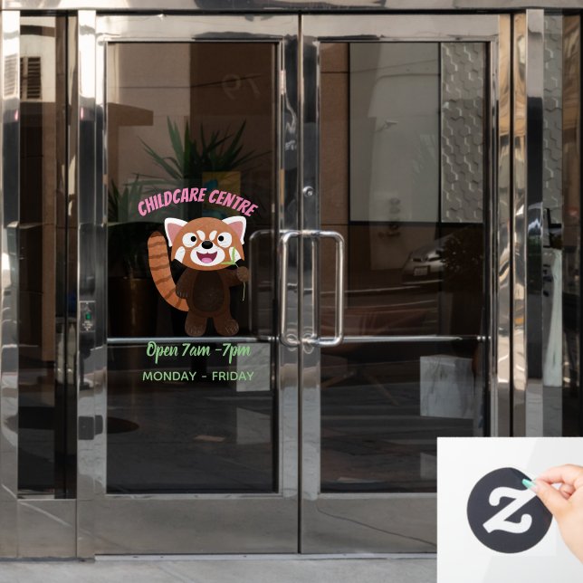 Cute red panda cartoon illustration window cling (Office Door)