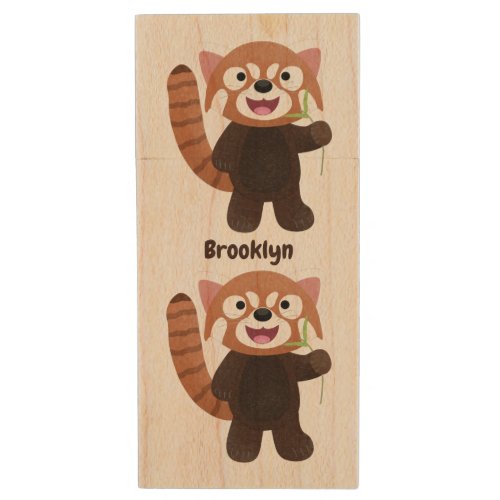 Cute red panda cartoon illustration wood flash drive