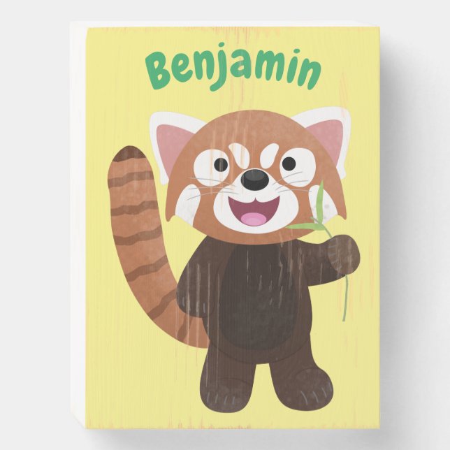 Cute red panda cartoon illustration wooden box sign (Front Vertical)