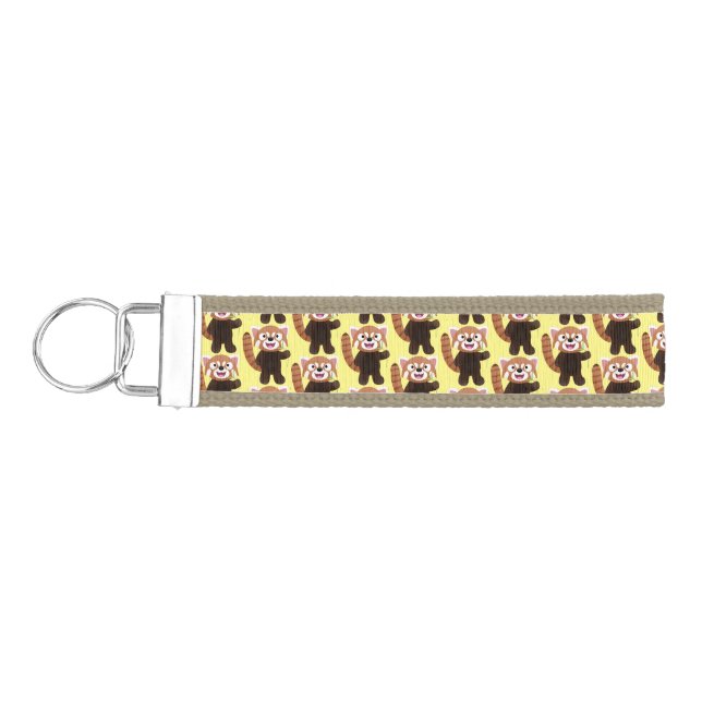 Cute red panda cartoon illustration wrist keychain (Keys on Left)