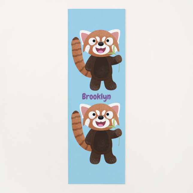 Cute red panda cartoon illustration yoga mat (Front)