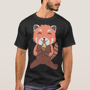 Cute Red Panda Cat Bear Ice Cream Cone Motif T-Shirt