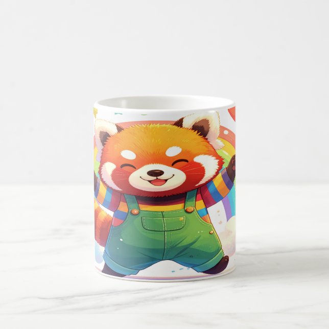 Cute Red Panda Design - Happy Dancing Animal Rainb Coffee Mug (Center)