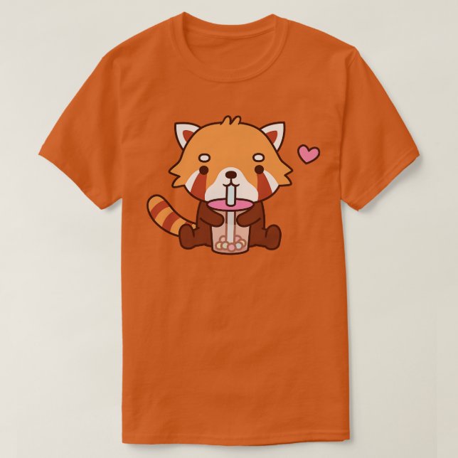Cute Red Panda Drinking Bubble Tea 1 T-Shirt (Design Front)