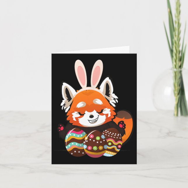 Cute Red Panda Easter Bunny Ears  Card (Front)