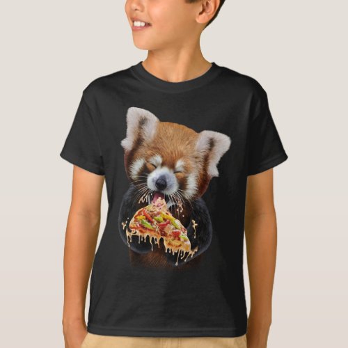 Cute Red Panda Eating Delicious Pizza T_Shirt