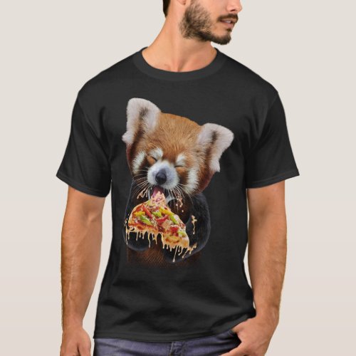 Cute Red Panda Eating Delicious Pizza T_Shirt