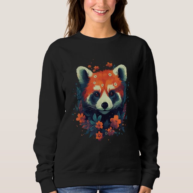 Cute Red Panda Flowers Graphic Animal  Print 1 Sweatshirt (Front)