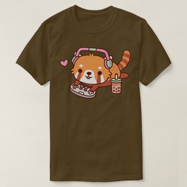 Cute Red Panda g With Video Games T-Shirt (Design Front)