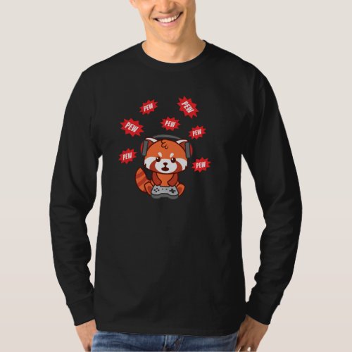 Cute Red Panda Gamer Funny Video Gaming Men Women  T_Shirt