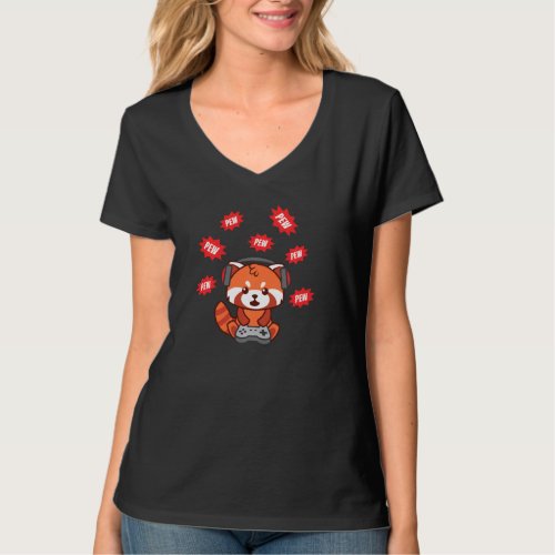 Cute Red Panda Gamer Funny Video Gaming Men Women  T_Shirt