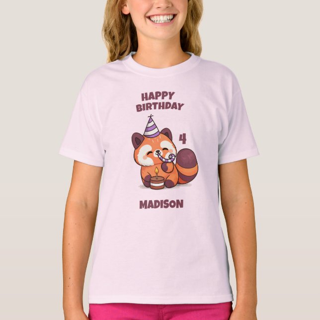 Cute Red Panda - Happy Birthday T-Shirt (Front)