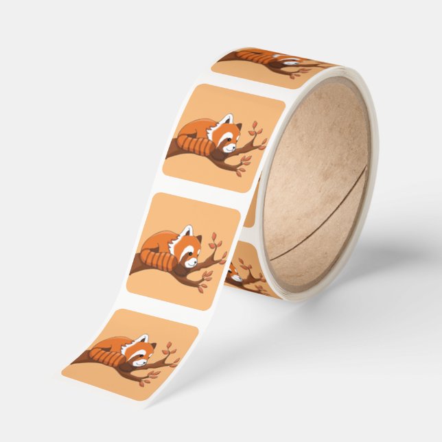 Cute Red Panda in a Tree Drawing Square Sticker (Roll)