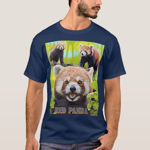 Cute Red Panda In The Wild Montage Illustrated  T_Shirt