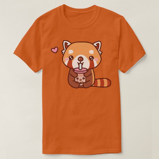 Cute Red Panda Loves Drinking Bubble Tea T-Shirt (Design Front)