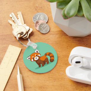 Cute Red Panda on Green Keychain