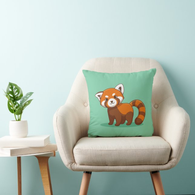 Cute Red Panda on Green Throw Pillow (Chair)