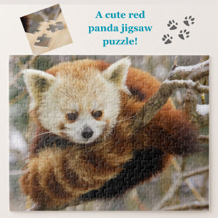 Cute Red Panda on Snowy Tree Jigsaw Puzzle