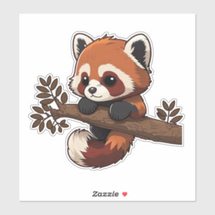 Cute red panda on tree branch sticker