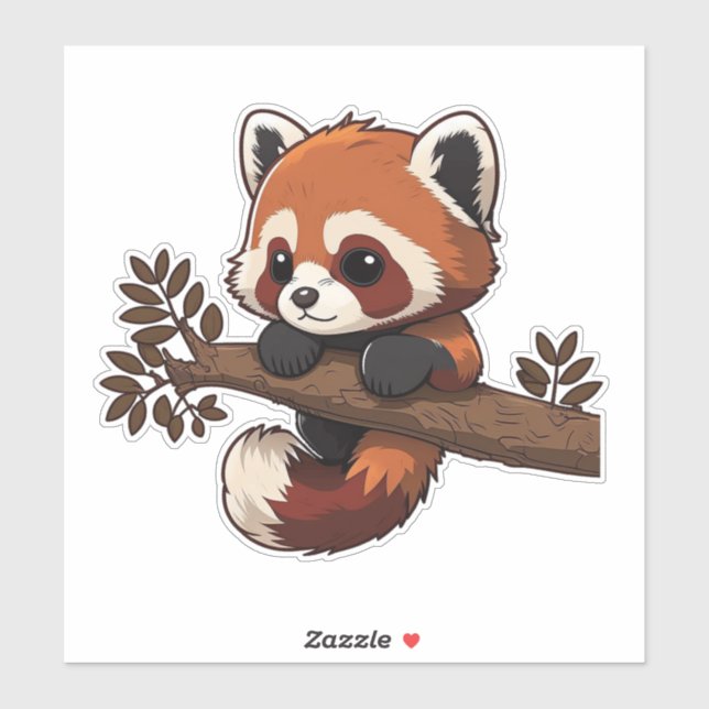 Cute red panda on tree branch sticker (Sheet)