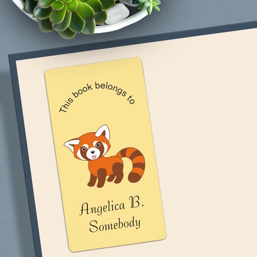 Cute Red Panda on Yellow Bookplate